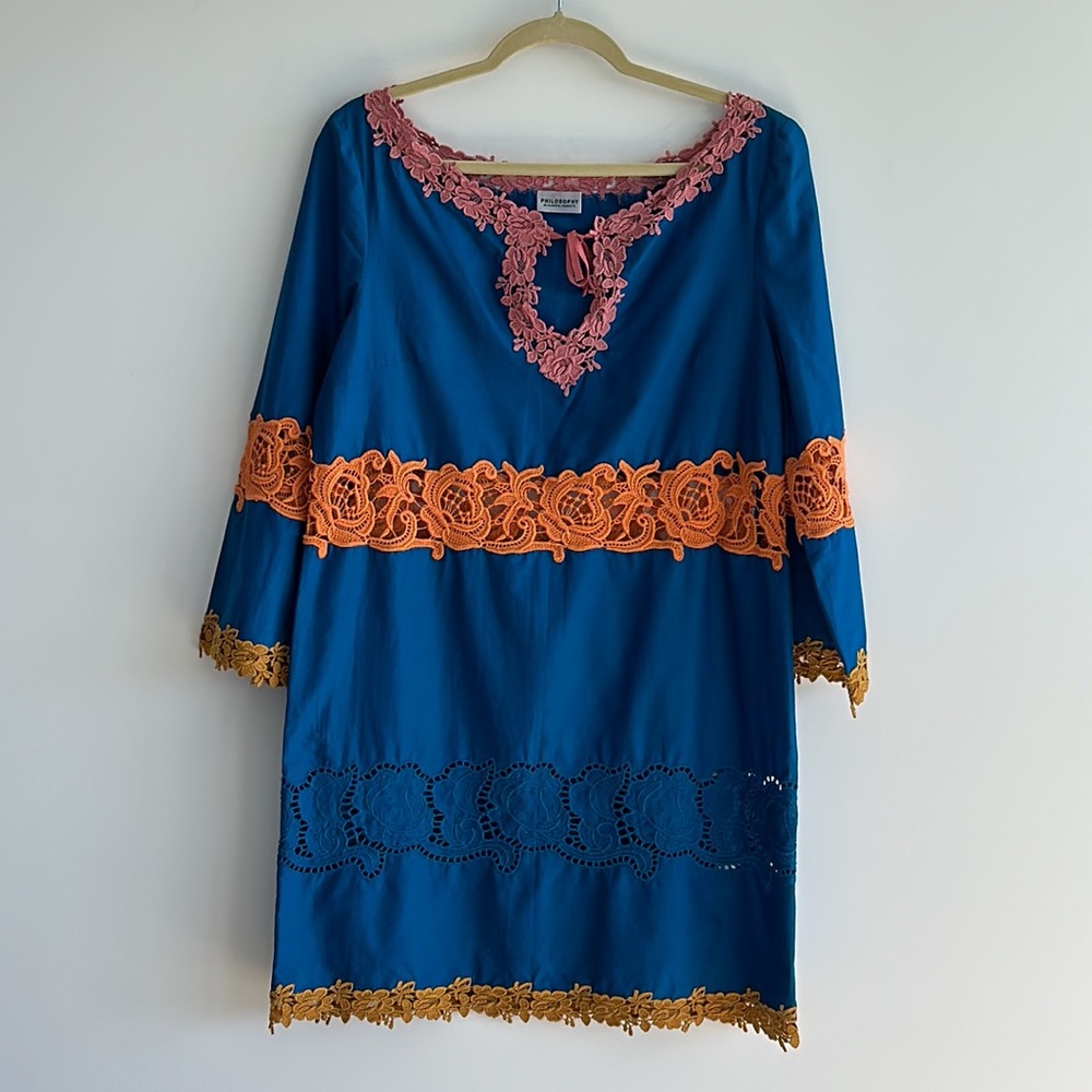 Philosophy di Alberta Ferretti 2 Piece Cotton Blue Dress with Slip Size 8